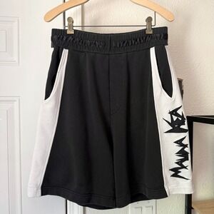 MAUNA KEA black white cotton terry logo side striped pull athletic sweat shorts